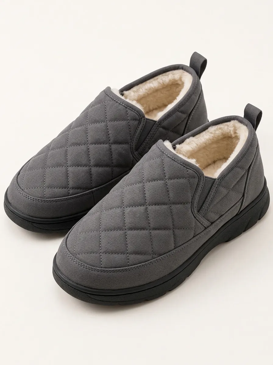 Grey Slippers with quilted detailing with a Warm Lining