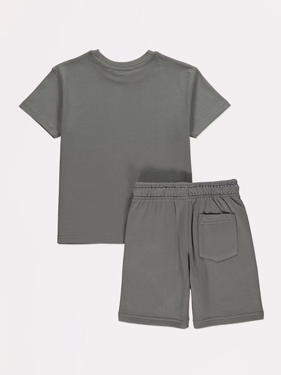 Khaki Jersey Crew Neck T-shirt and Shorts Set detail 1