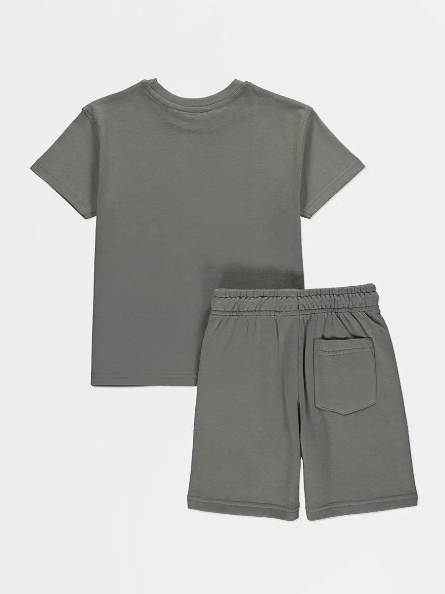 Khaki Jersey Crew Neck T-shirt and Shorts Set
