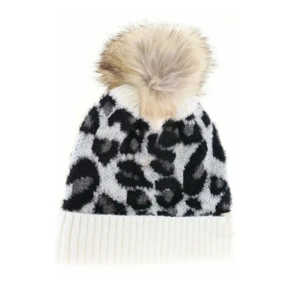 Leopard Print Pom Beanie