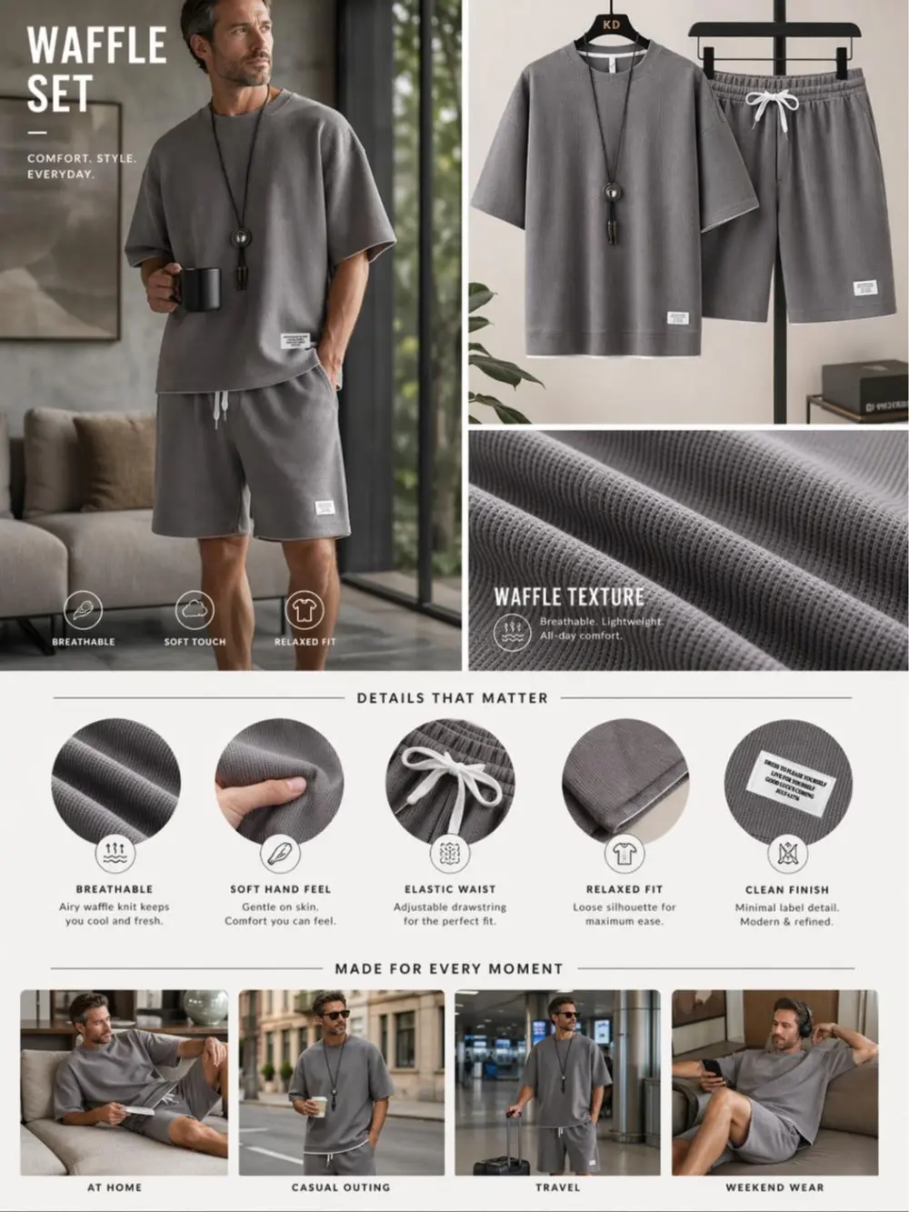 Men's Short-Sleeve T-Shirt & Drawstring Short Set Tank Top & Short 2-Piece Set