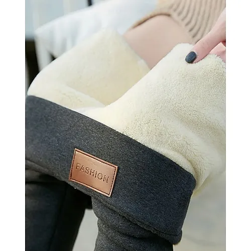 Women's Fleece Lined Leggings Leggings Cozy Fleece Lined Fashion Comfort Full Length High Waist Letter Patchwork Thermal Warm Soft Breathable Micro-elastic Casual Daily Outdoor Black Gray Fall Winter