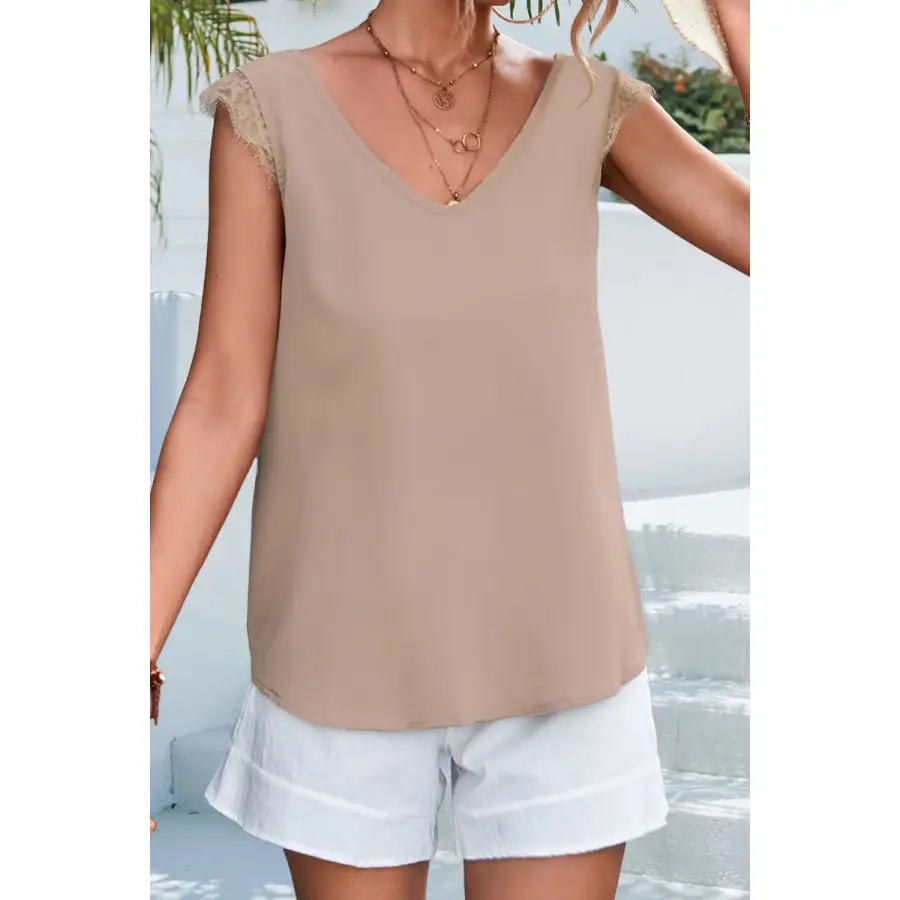 Lace Detail Eyelash Trim V Neck Tank