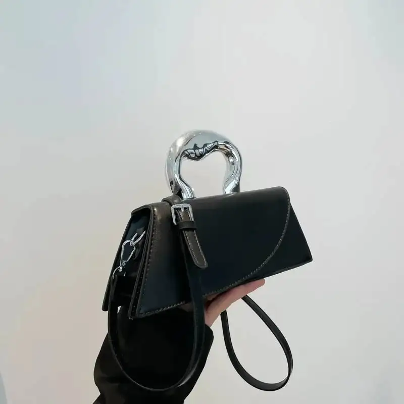 Chic Asymmetric Beige Shoulder Bag With Silver Handle