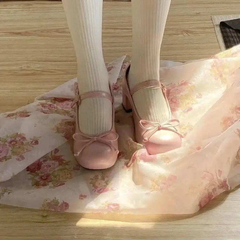 Bow-Detail Mary-Jane Round-Toe Flats
