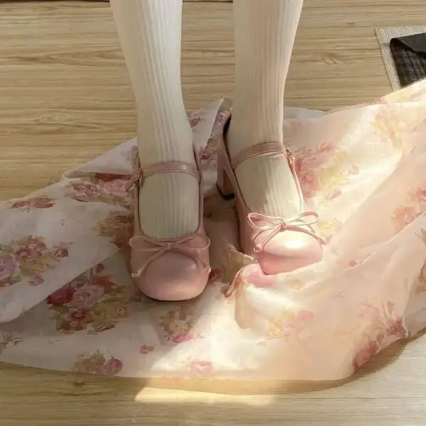 Bow-Detail Mary-Jane Round-Toe Flats