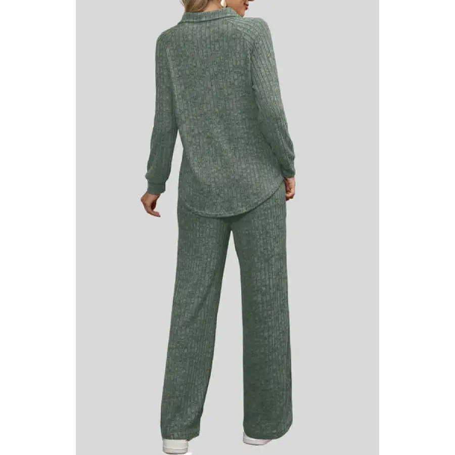 Ribbed Long Sleeve Top and Pocketed Pants Set