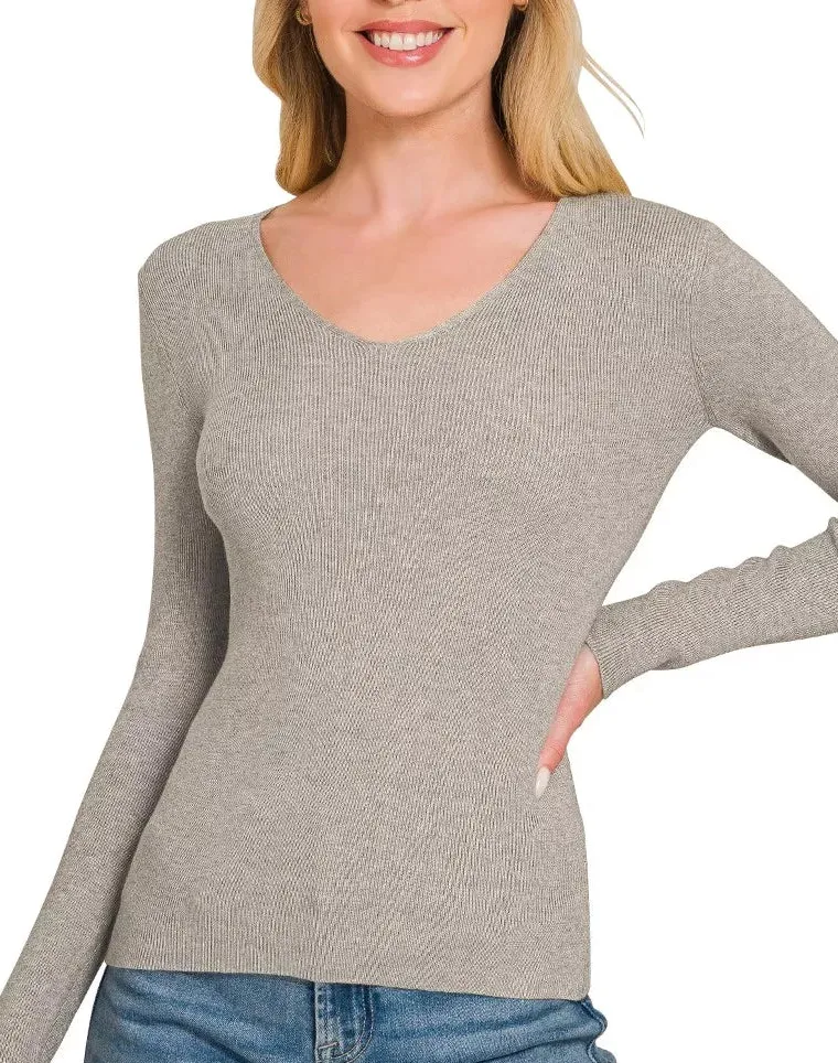 Viscose Fitted V-Neck Sweater