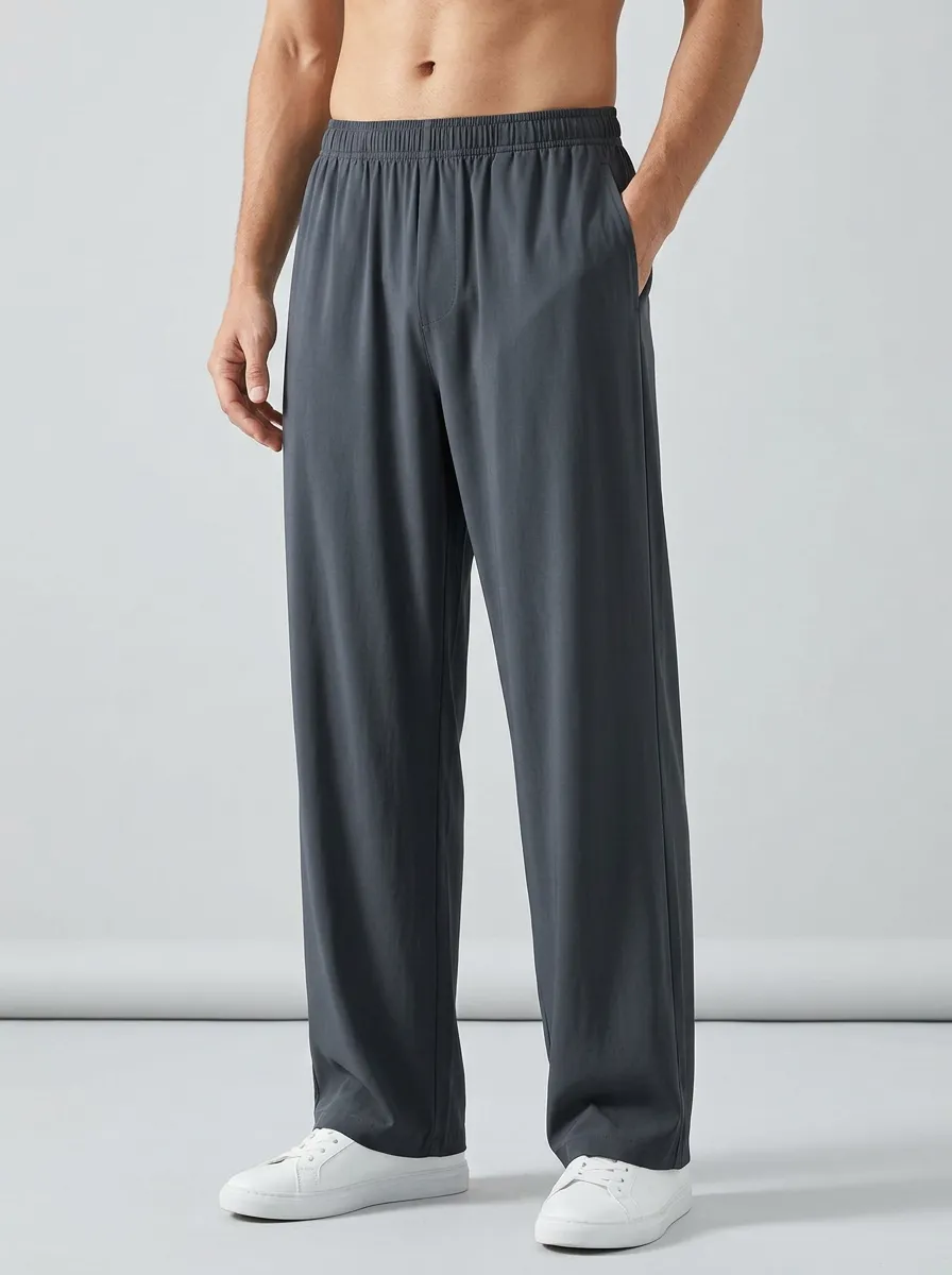 Men's Ice Silk Elastic-Waist Lounge Casual Pants