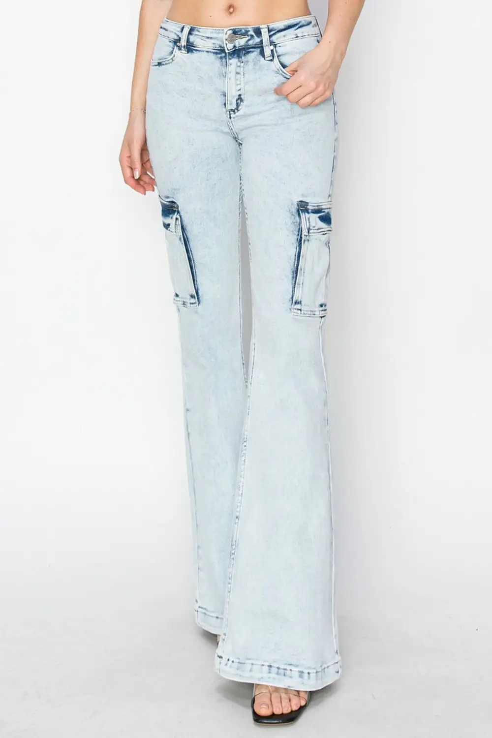 High Rise Cargo Flared Denim Jeans
