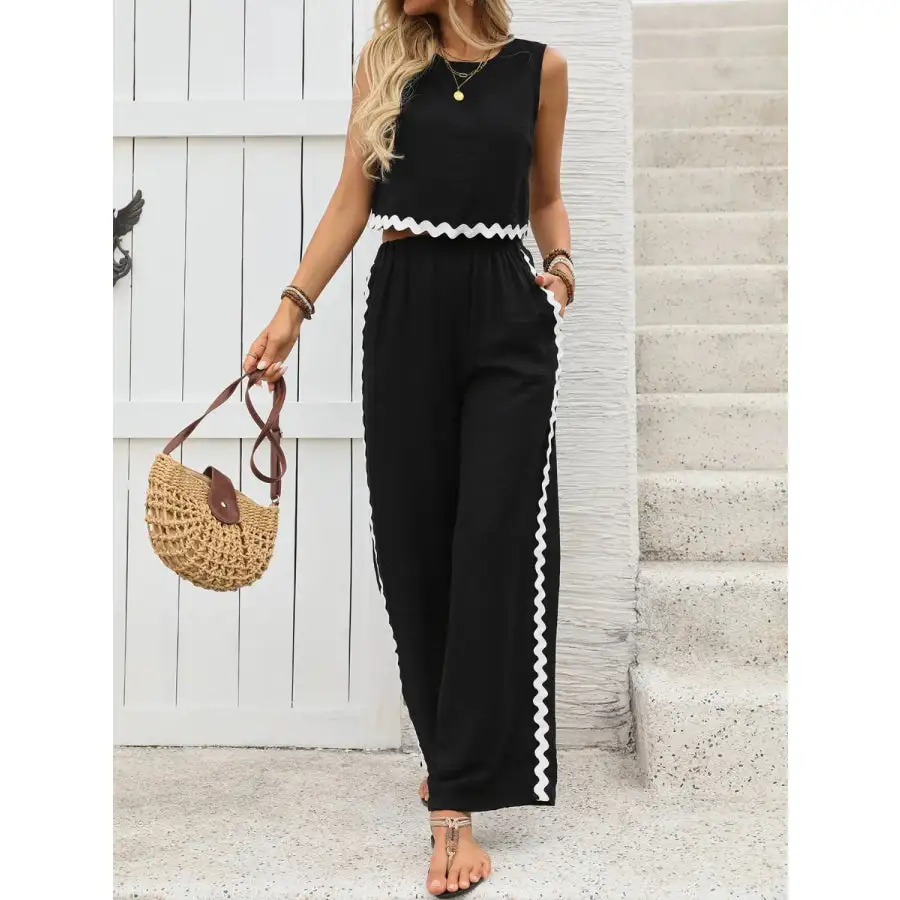 Relaxed Round Neck Sleeveless Top and Pants Set