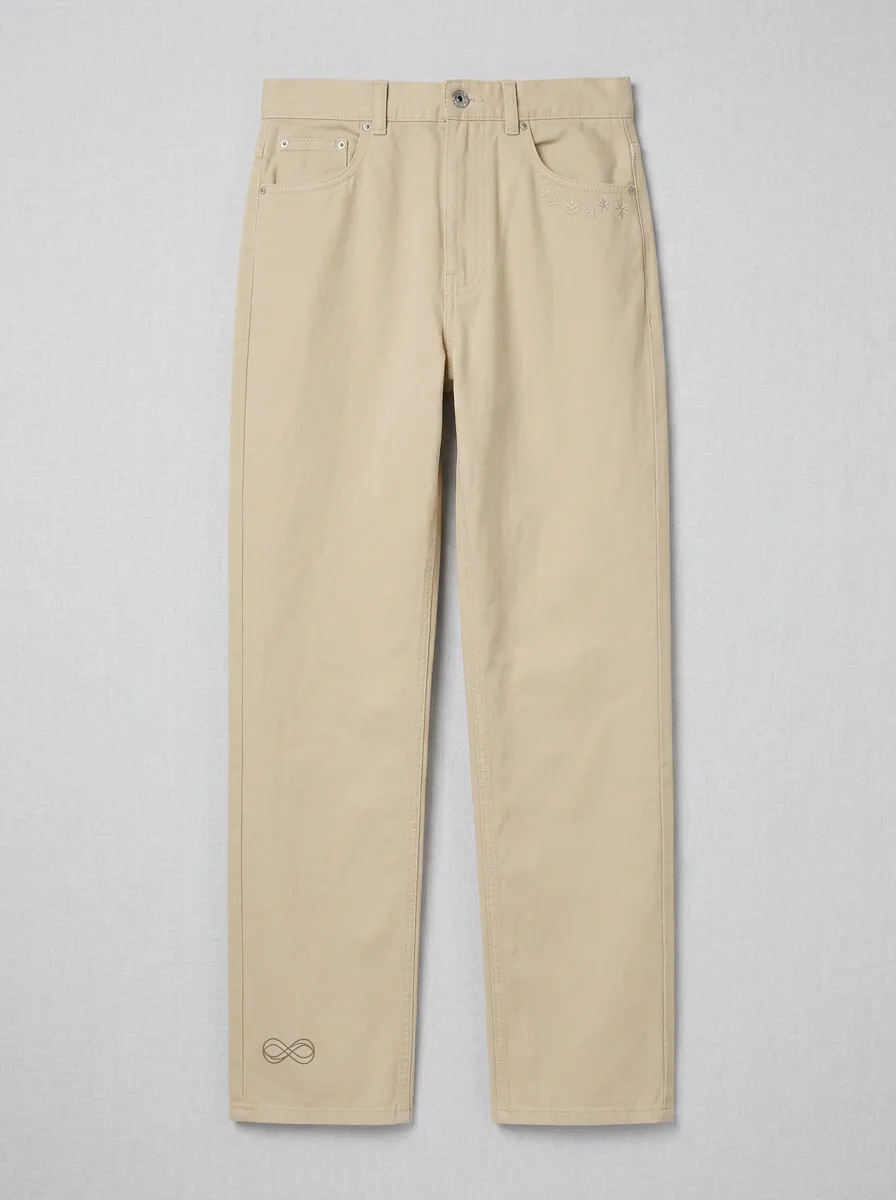 Woen's Minimalist Infinity Symbol Embroidered Mid-Rise Straight Pants