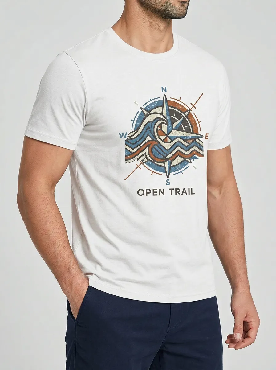 Men's Outdoor Adventure Compass Wave Printed T-shirt