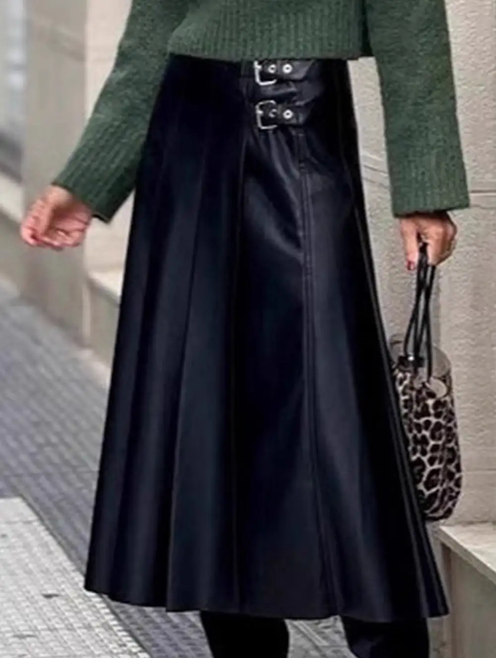 Faux Leather A Line Skirt