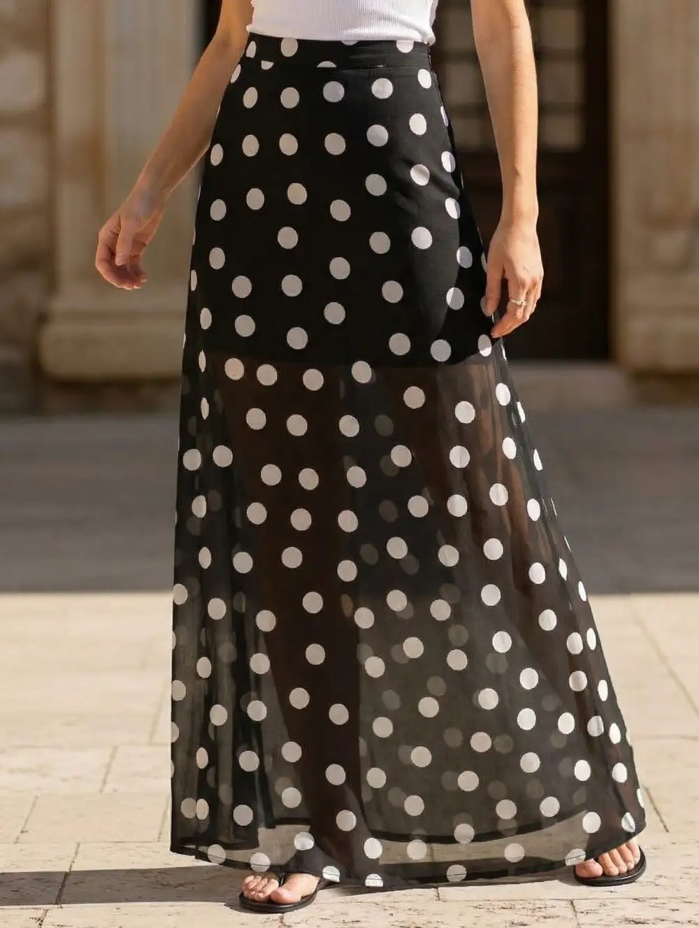 Mesh Polka Dot Midi Skirt