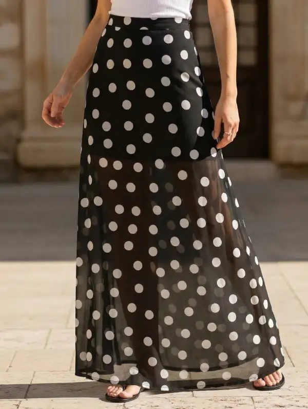 Mesh Polka Dot Midi Skirt