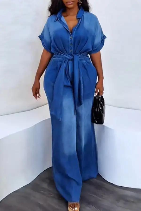 Lace-Up Wide-Leg Short Sleeve Jumpsuit