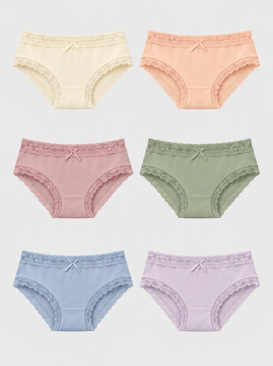 Women's Multi-pack Lace Trim Bowknot Solid Color Panties