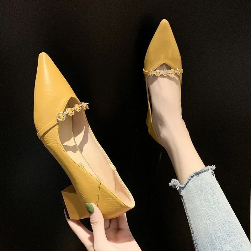 Pointed Toe Block Heel Pumps