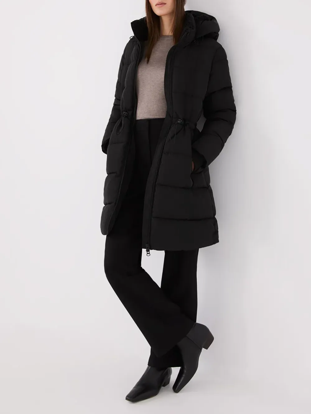 Drawstring Waist Puffer Coat