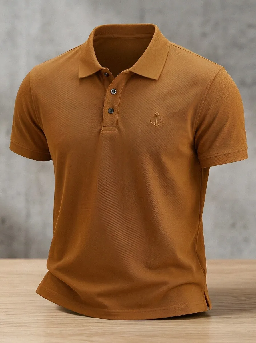 Anchor-Detail Embroidered-Detail Nautical-Inspired Men's Polo Shirt