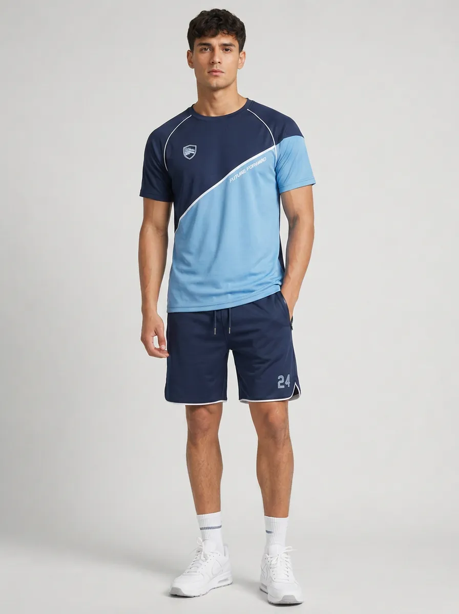 Men's Sporty Future Forward Printed Colorblock T-shirt and Shorts Set