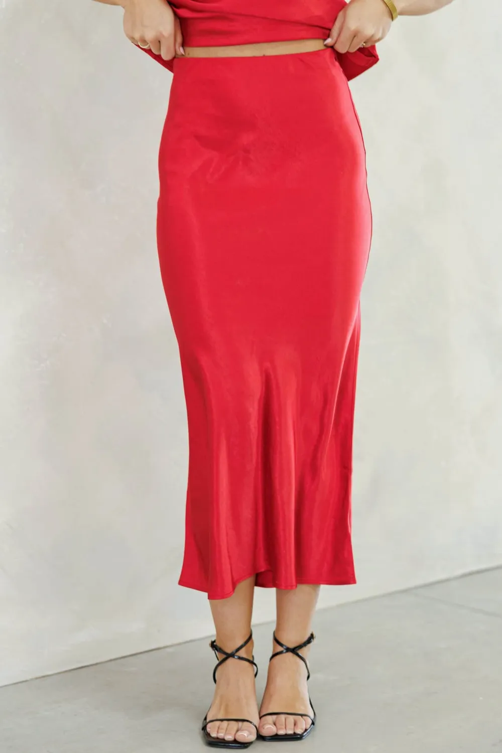 Satin Elastic Waist Maxi Skirt