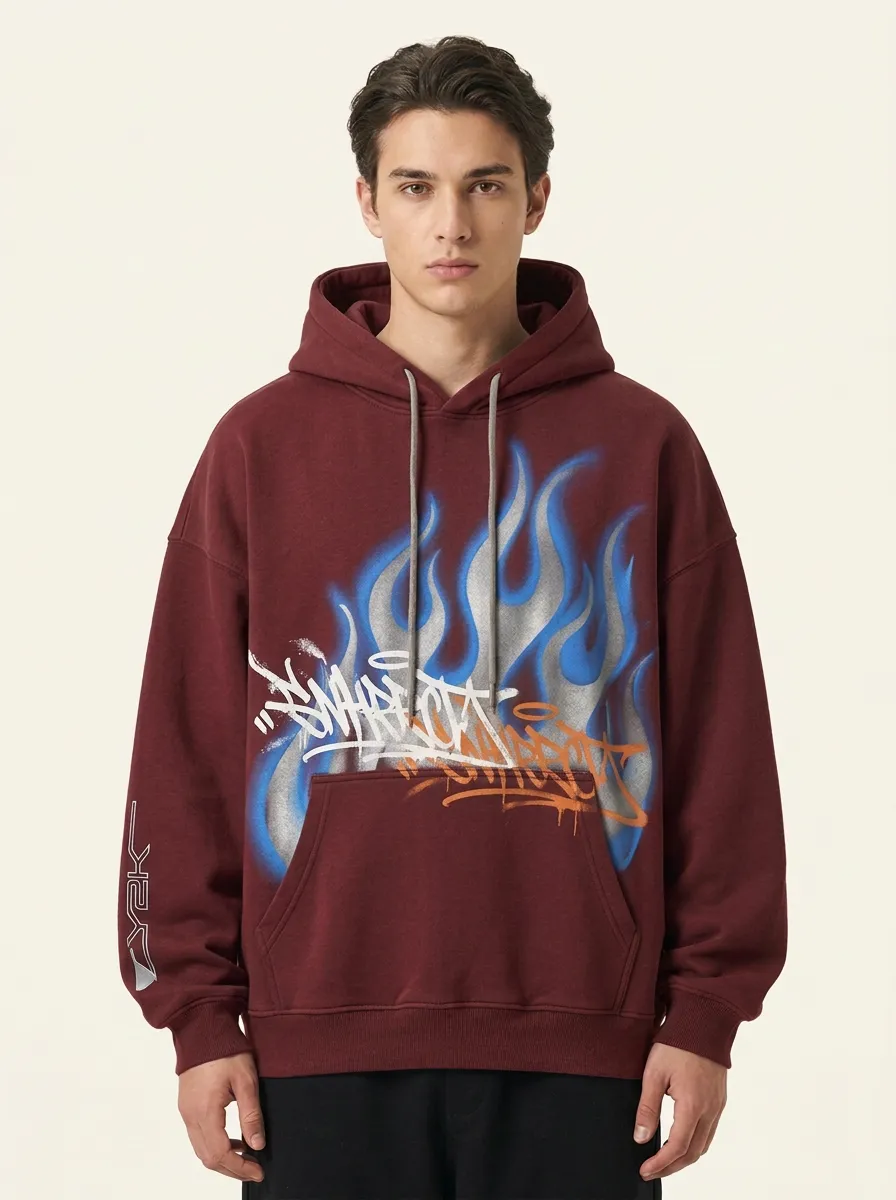 Unisex Y2K Streetwear Blue Flame Graffiti Hoodie