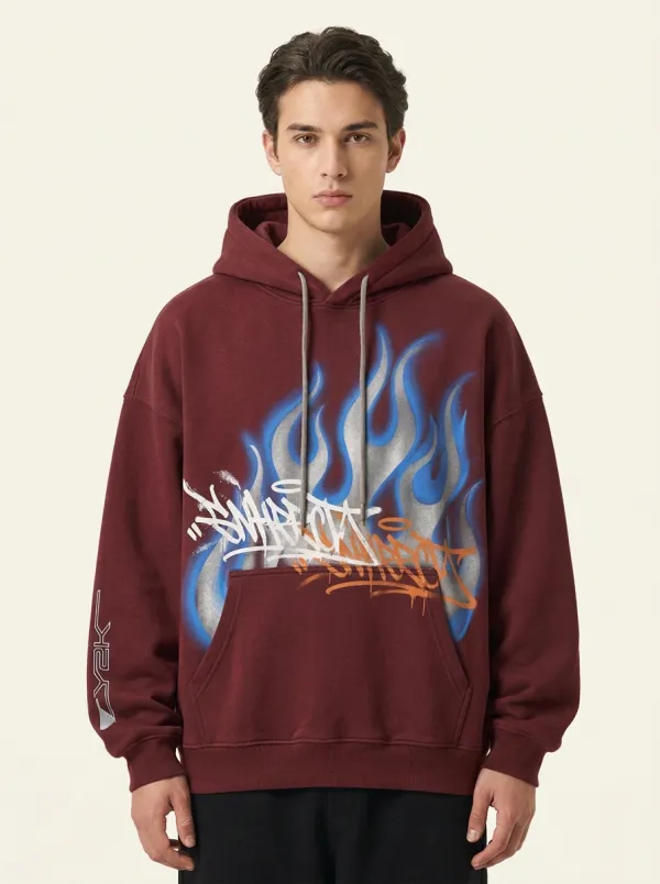 Unisex Y2K Streetwear Blue Flame Graffiti Hoodie