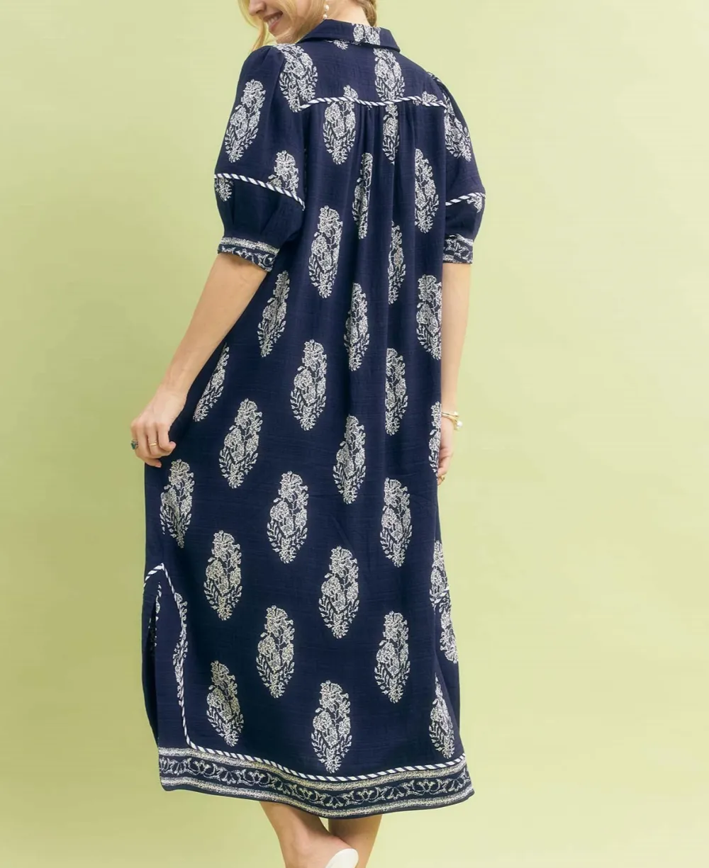 Border Collared Midi Dress