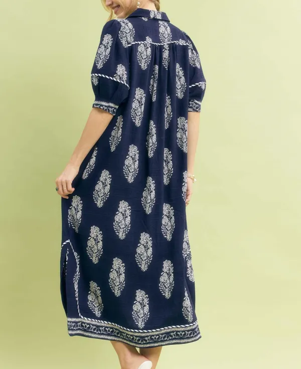 Border Collared Midi Dress