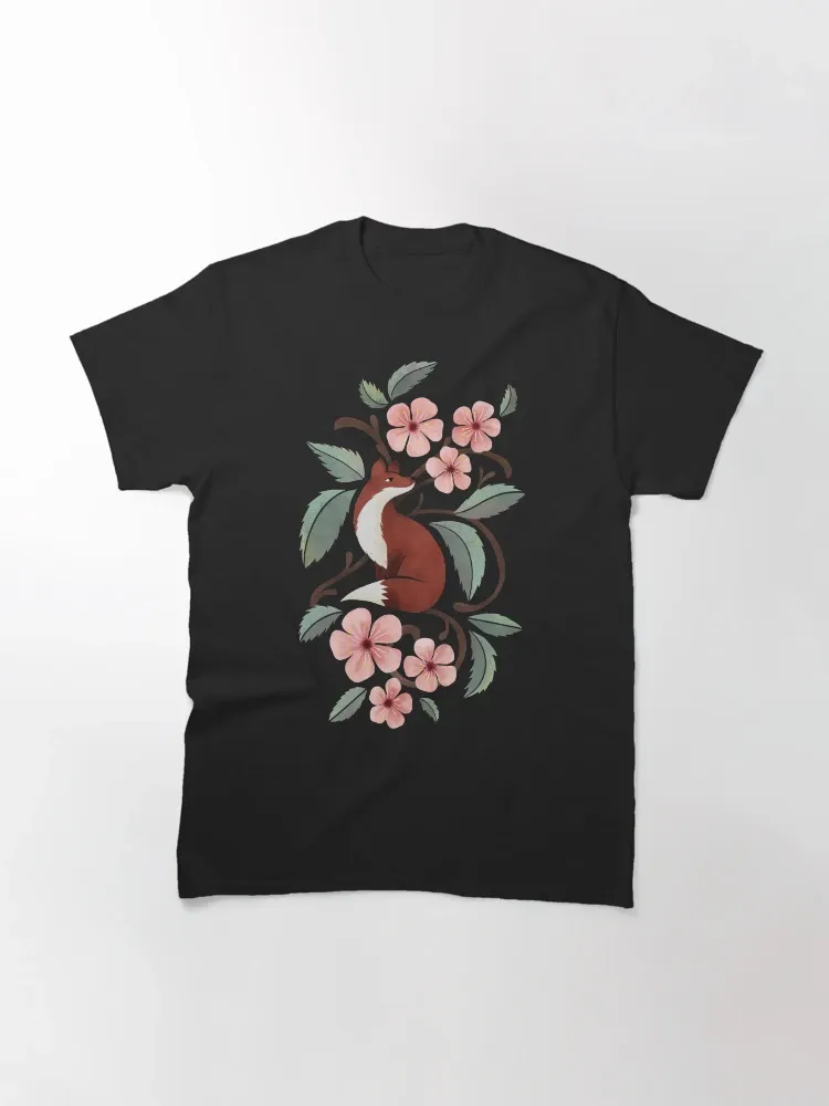 Lady Fox Floral Print Round-neck Short-sleeved T-shirt