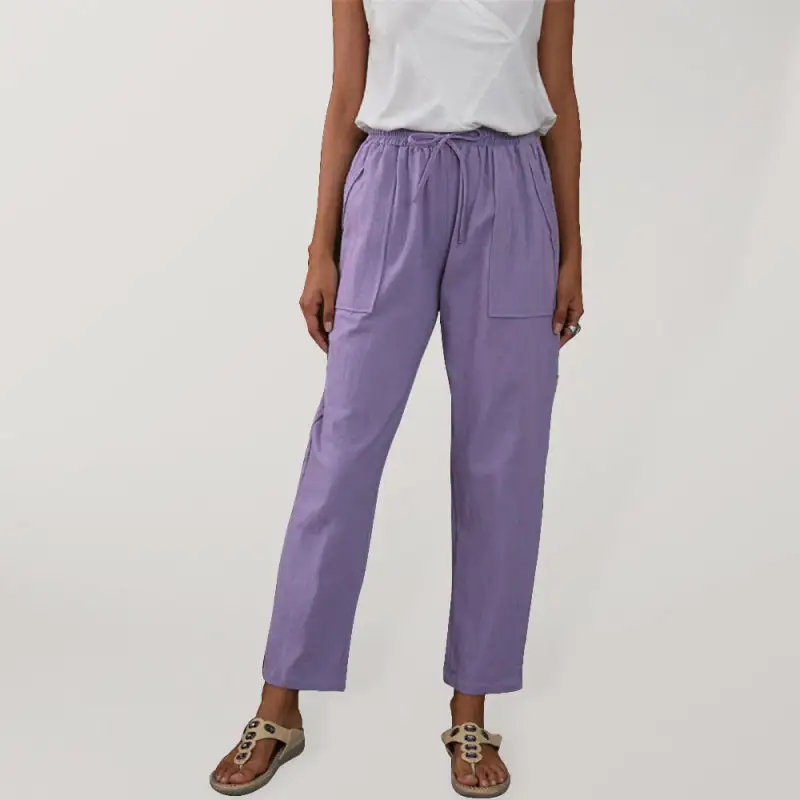 Pocket Elastic Waist Linen Lounge Pants