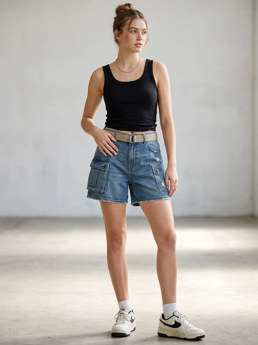 Women's Casual Streetwear Distressed Denim Cargo Shorts