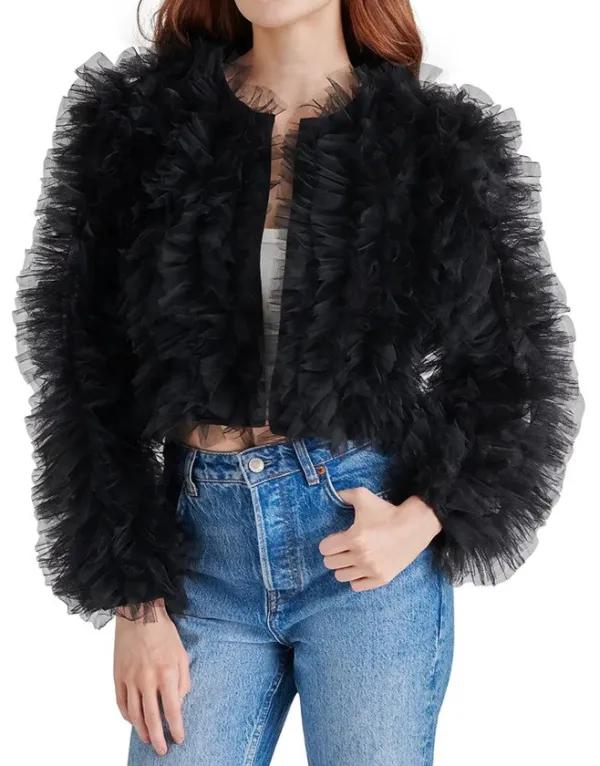 Black Tulle Ruffle Cropped Jacket
