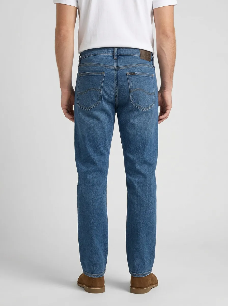 Men's Classic Blue Denim Solid Color Printed Straight Jeans