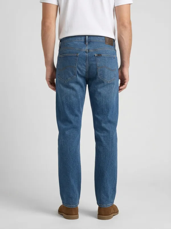 Men's Classic Blue Denim Solid Color Printed Straight Jeans