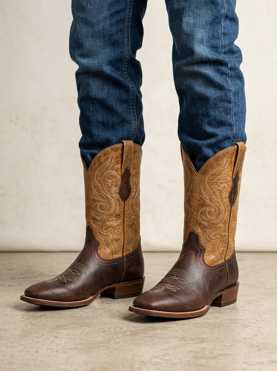 Men's Western Cowboy Embroidered Distressed Boots Men