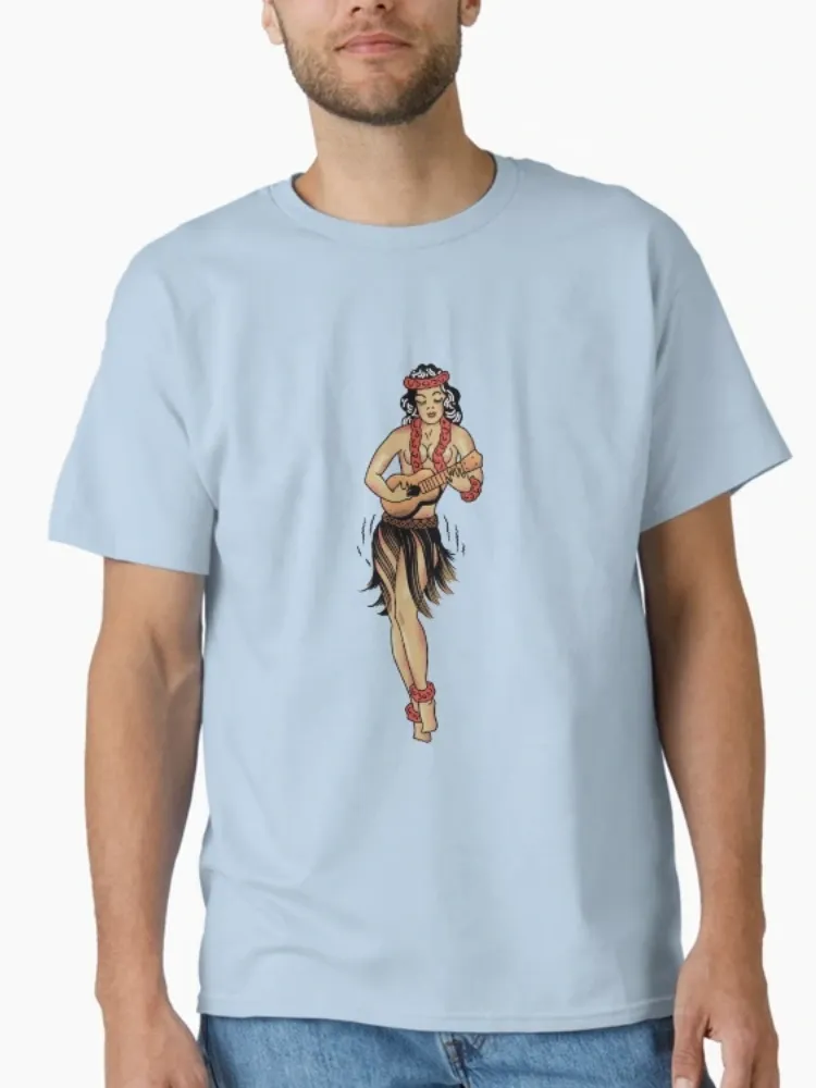 Women's Stylish Retro Hula Girl Print Crew Neck Short-Sleeve T-Shirt