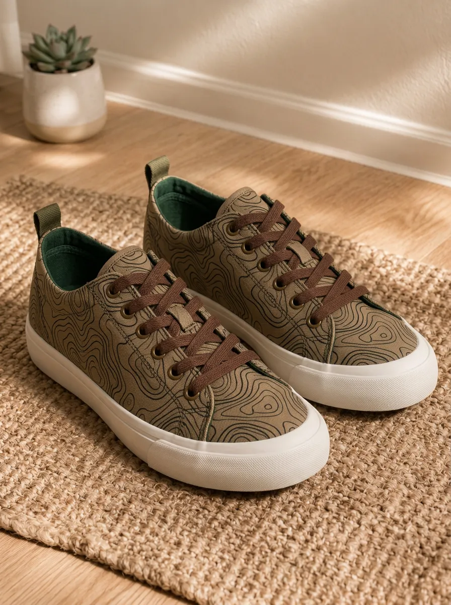 Men's Modern Outdoor Hiking Topographic Map Patterned Canvas Shoes