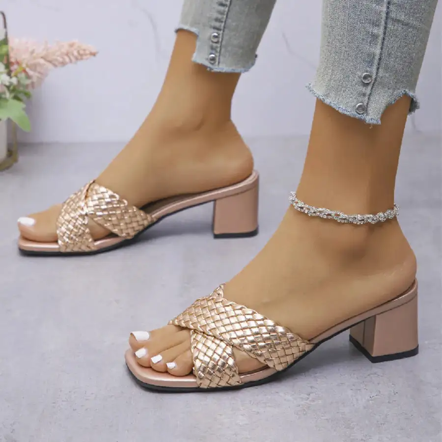 Refined Crisscross Block Heels Sandals