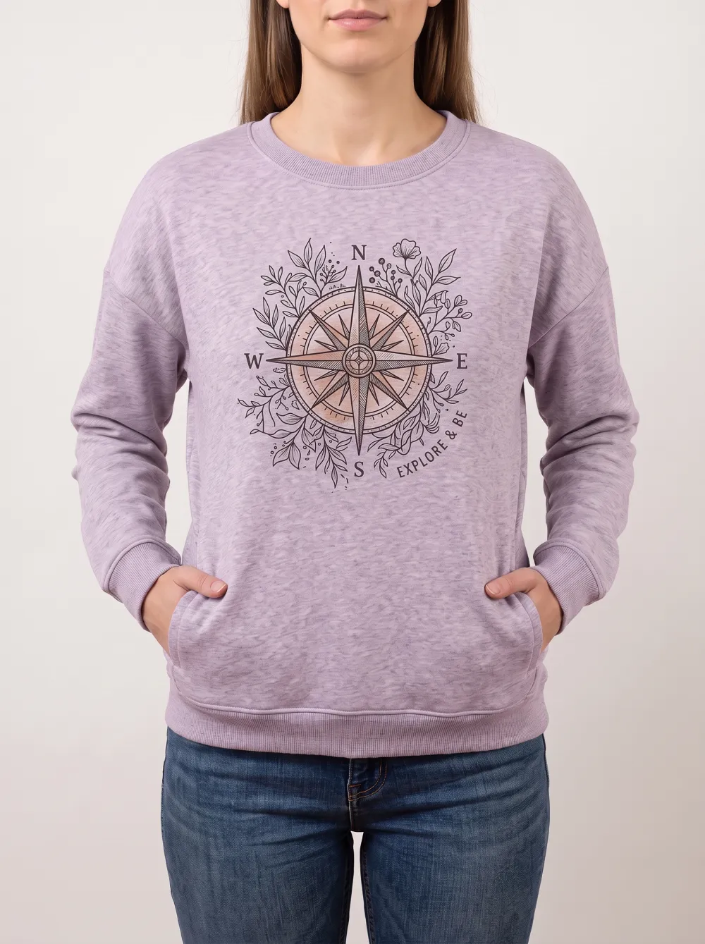 Travel Adventure Compass Floral Relaxed Sweatshirt