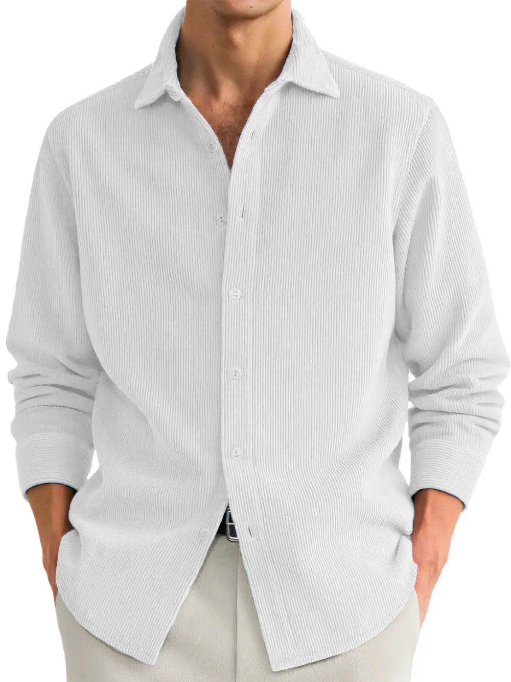 Clean Line Ribbed Knit Camp Collar Shirt