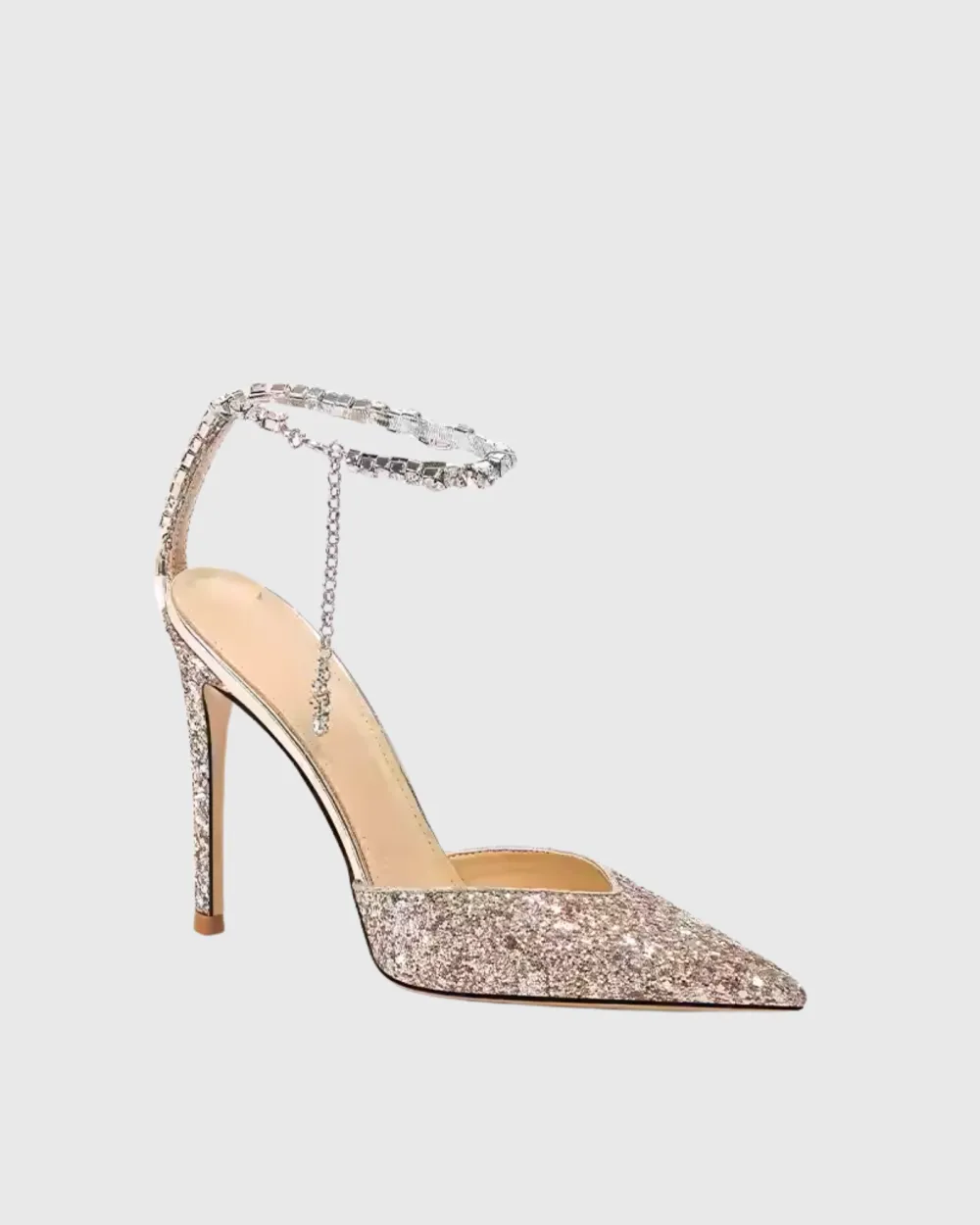 Rhinestone Strap Sequin Pumps in Gold