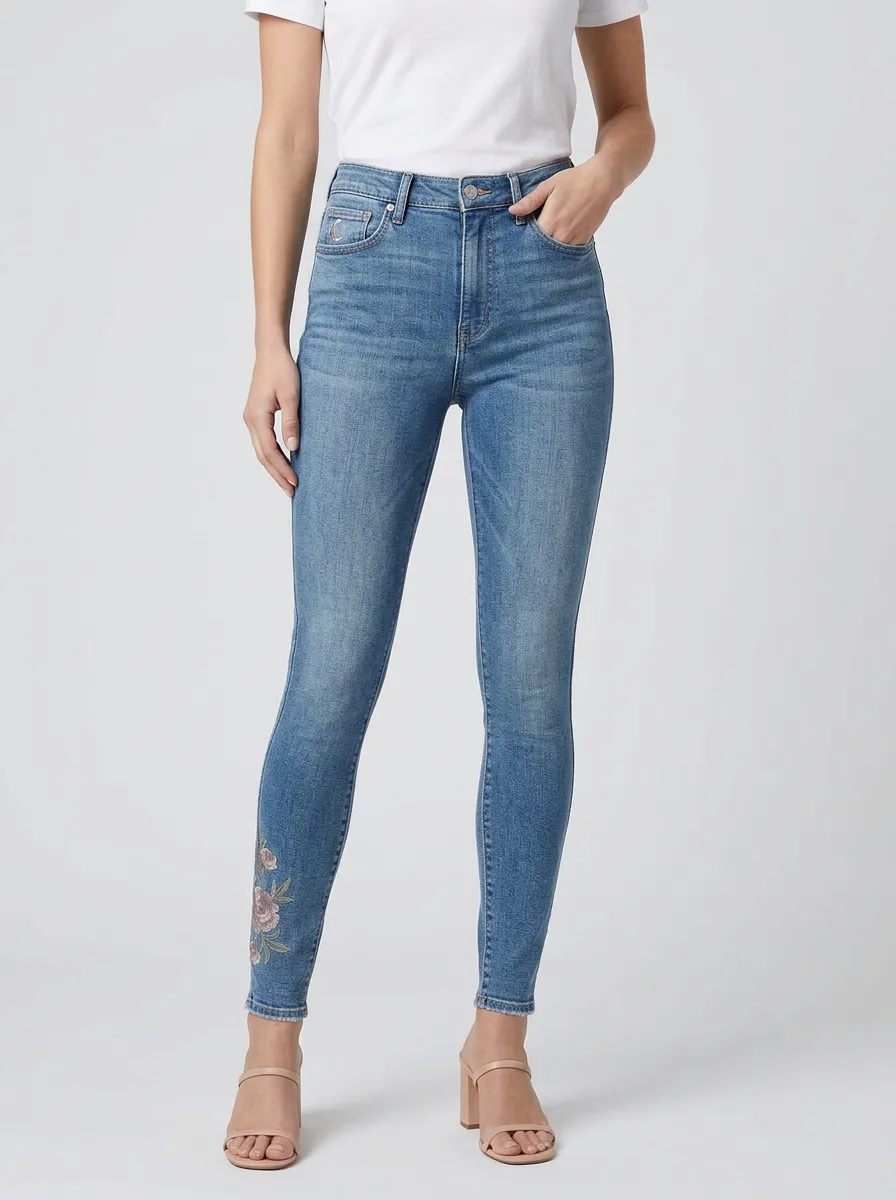 Women's Floral Vintage Rose Printed Slim Jeans