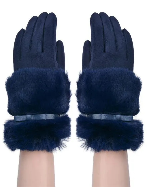 Band Detail Faux Fur Gloves