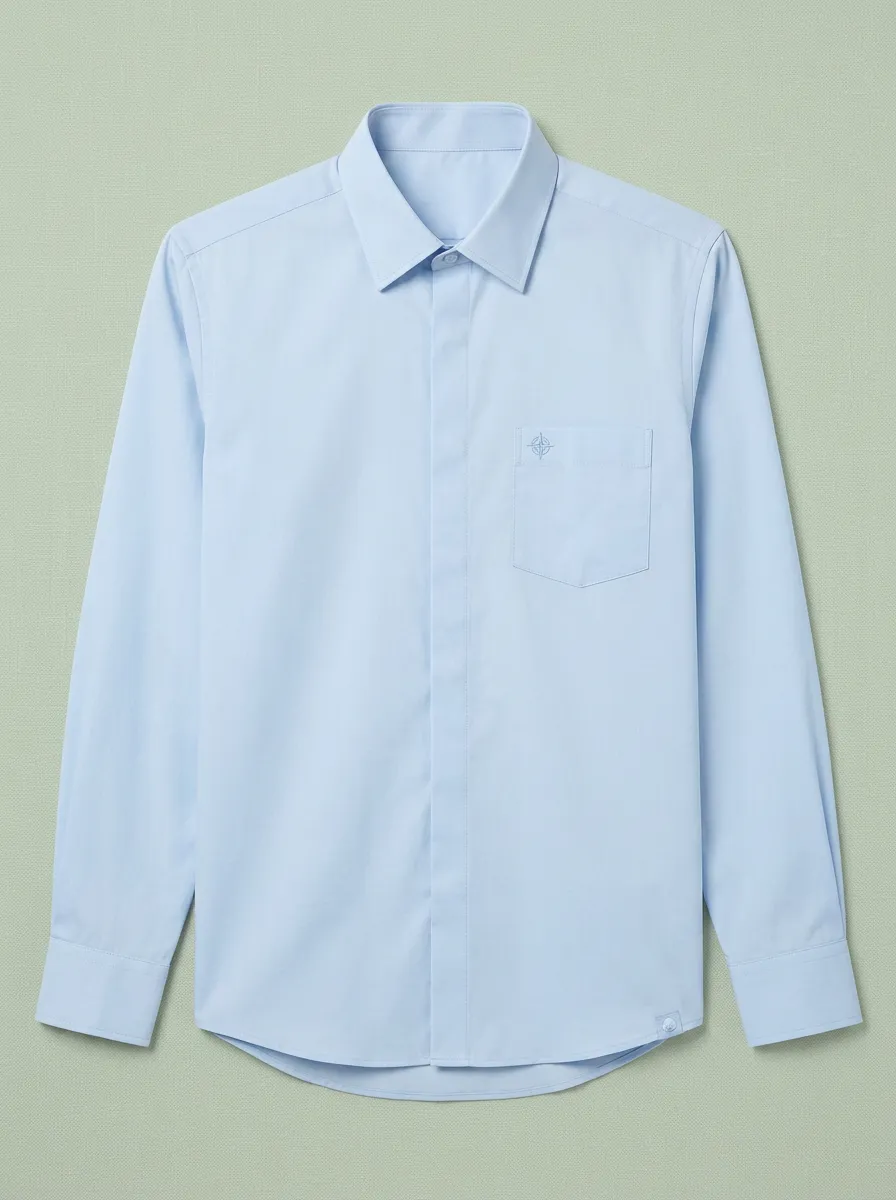 Men's Non-Iron Cotton Compass Logo Embroidered Long Sleeve Shirt