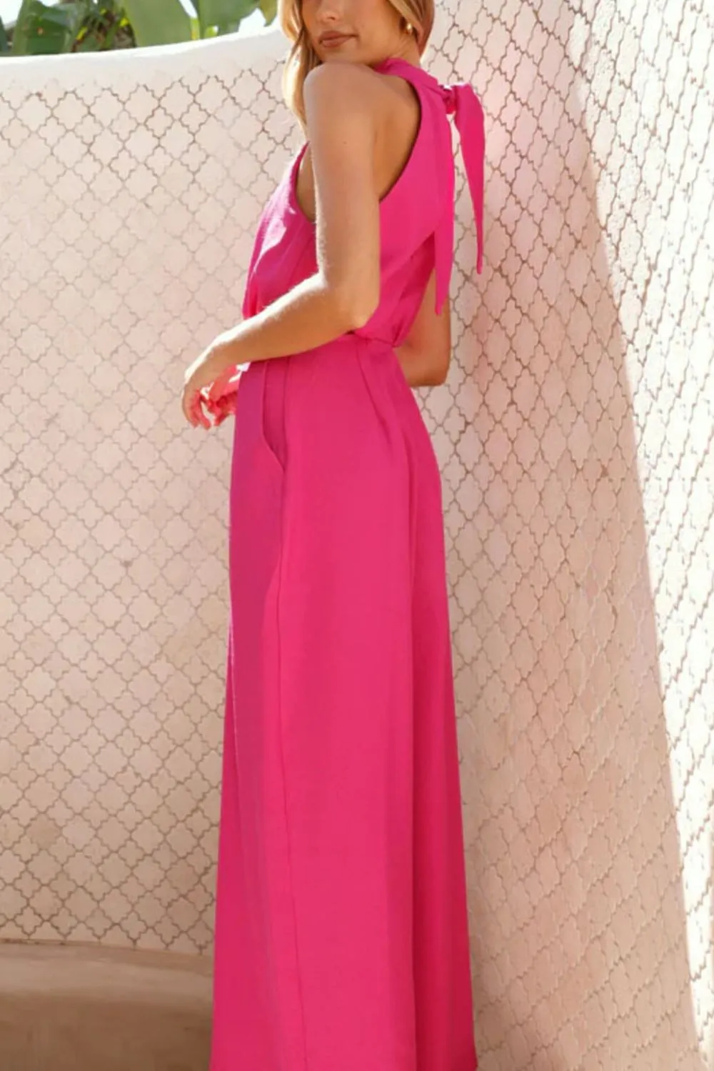 Panel Detail Sleeveless Wide Leg Jumpsuit