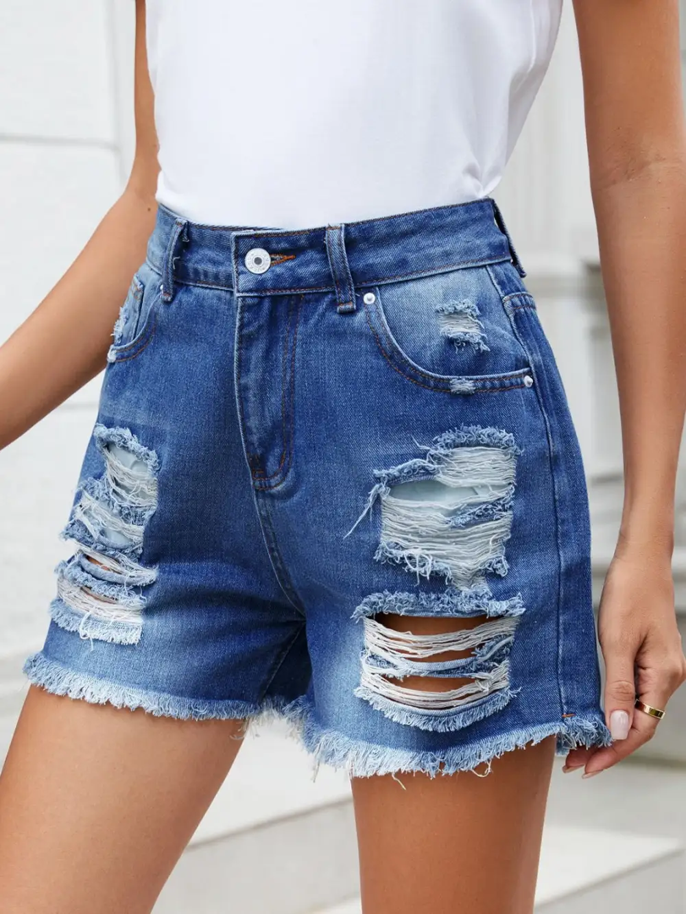 Everyday Distressed Raw Hem Denim Shorts