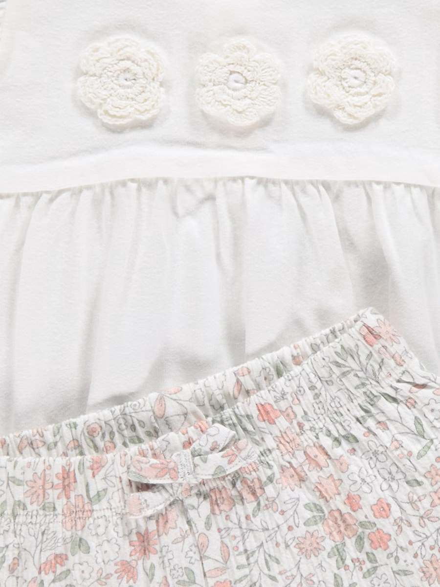 White Floral Top and Shorts Outfit detail 1